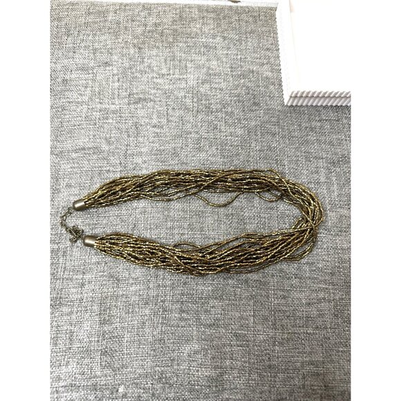 Gold Multi-Strand Beaded Necklace & Earrings Set With Adjustable Chain Closure - Picture 5 of 6